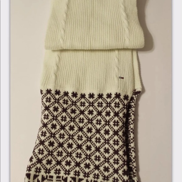 Hilfiger Denim Men Scarf Cable Knit Tribal Design 100% Cotton Cream - Picture 4 of 6